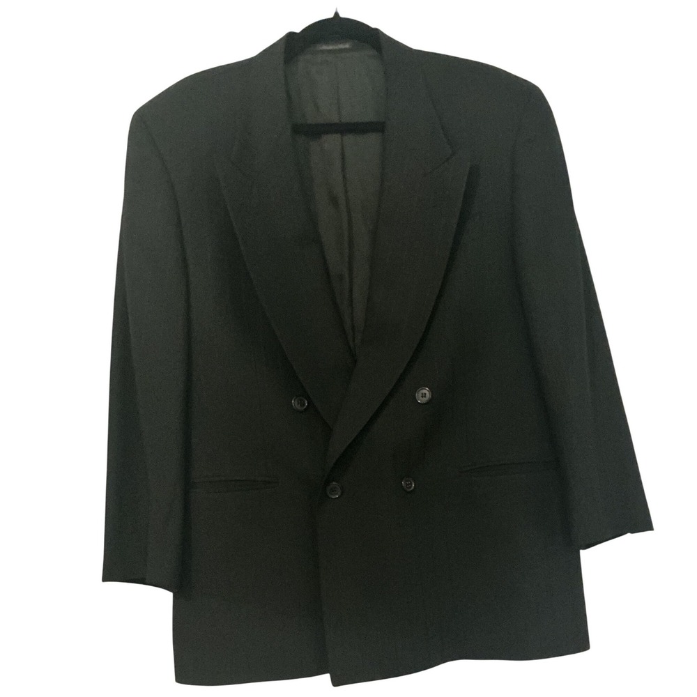 Bianchi Blazer Mens 50 Black Excellent Double Breasted Super 100s Wool Pinstripe